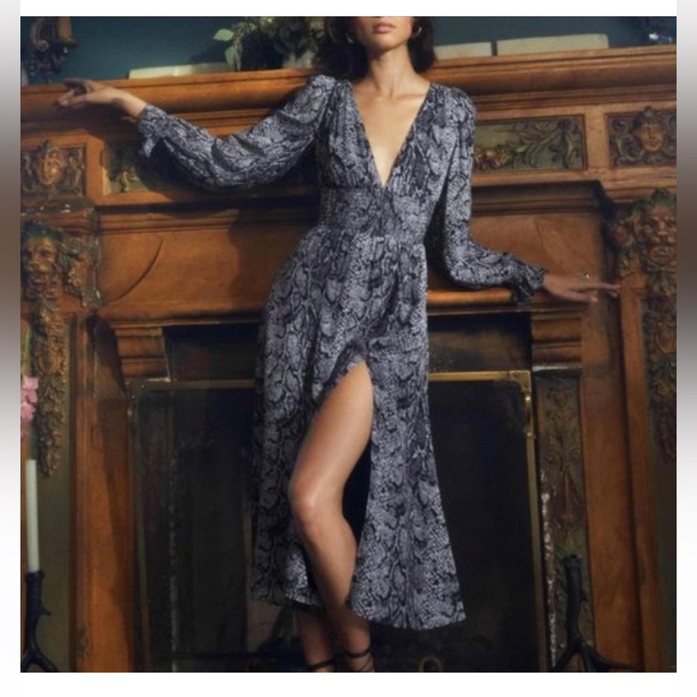 Reformation Aries Midi Dress (Blue Snakeskin) (Small)